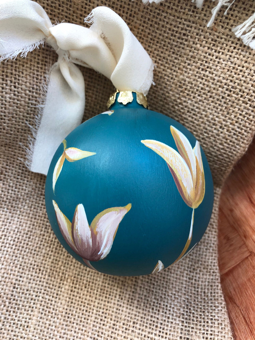 Blue Floral Hand Painted Christmas Ornament