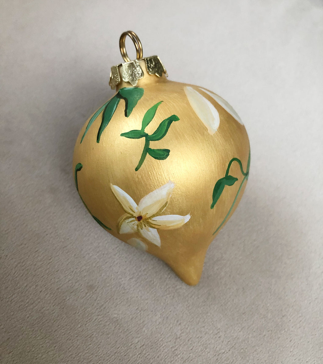 Gold Hand Painted Christmas Ornament - Oblong
