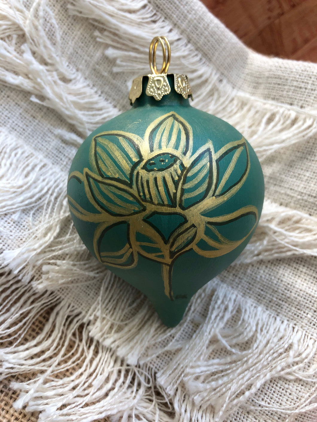 Green Hand Painted Christmas Ornament - Oblong
