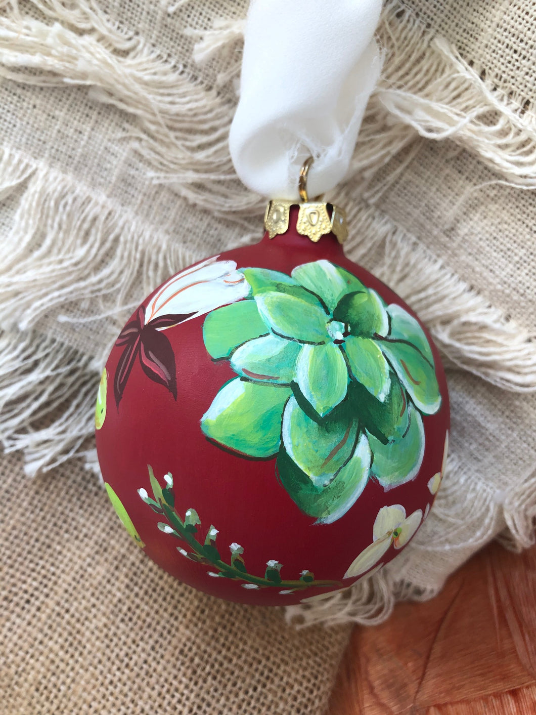Red Floral Hand-Painted Christmas Ornament