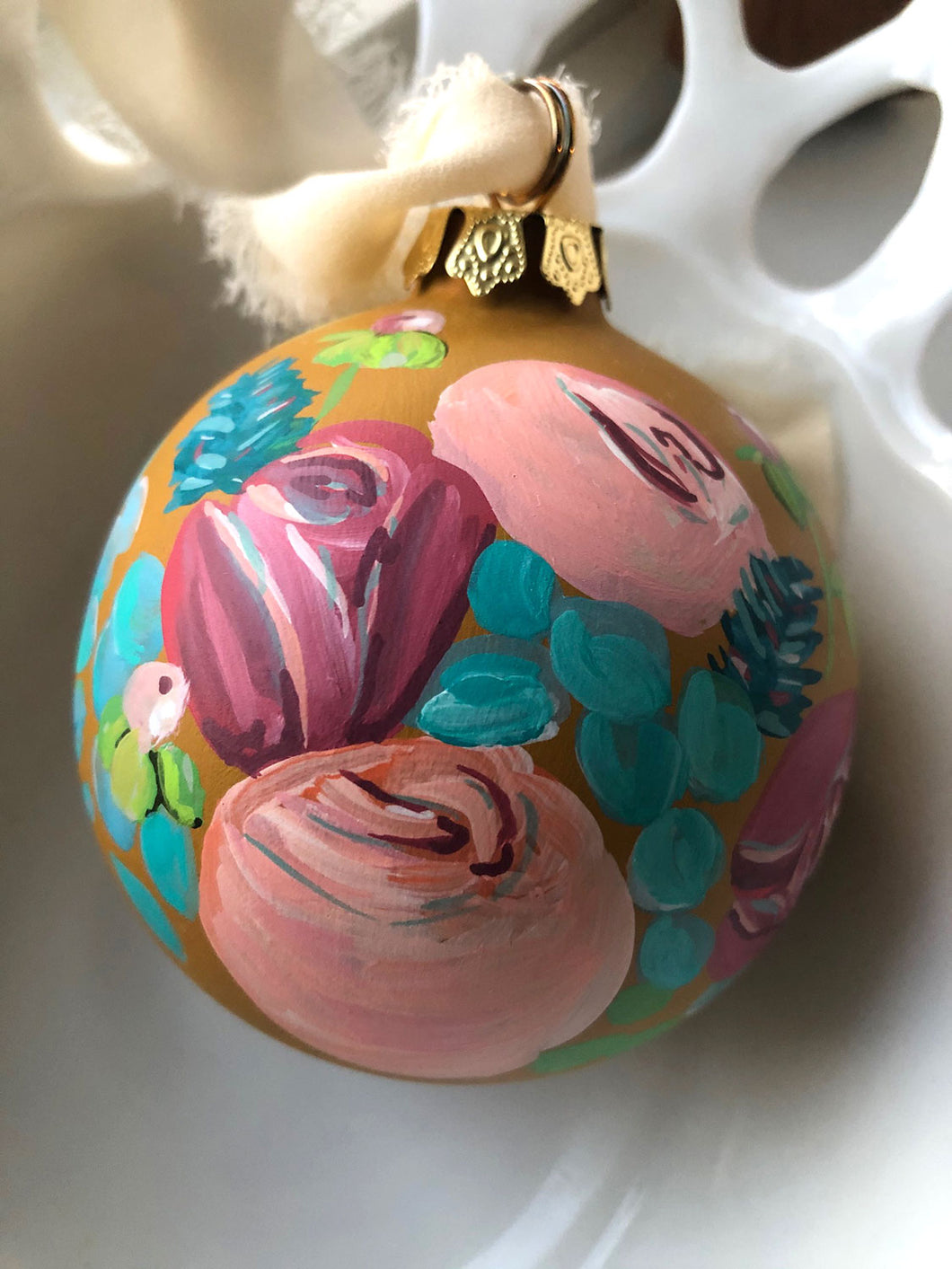 Yellow Ochre Floral No.2 Hand Painted Christmas Ornament